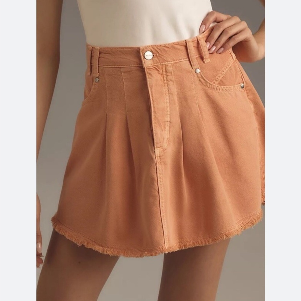 Anthropologie Pilcro Peach Pleated Micro Denim Mini Skirt with a Frayed Hem - Picture 12 of 12